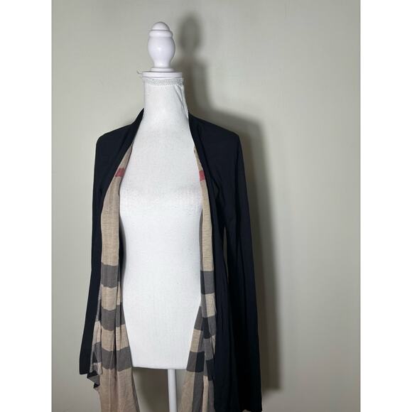 Burberry Brit Black Cardigan Wrap with Burberry Plaid Lining Sz M - Picture 1 of 4